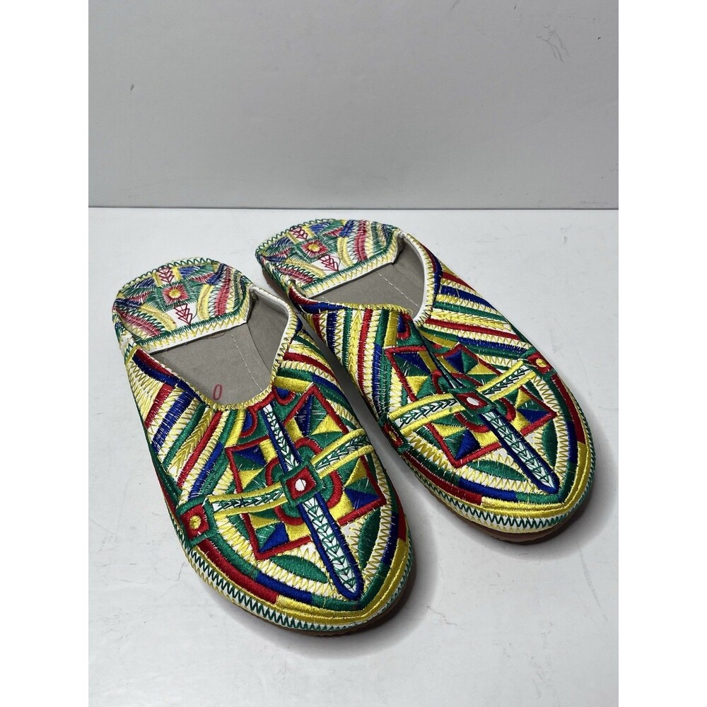 Moroccan Embroidered Leather Slippers Babouche Shoes Round Toe Women’s SZ 7